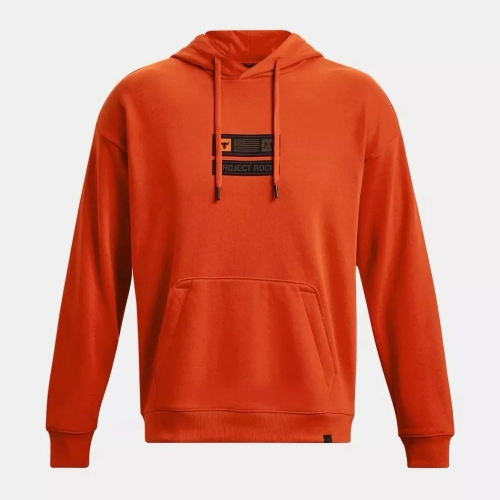 NWT UNDER ARMOUR x PROJECT ROCK VETERANS DAY HEAVYWEIGHT HOODIE ORANGE BLACK 2XL